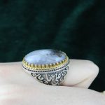 انگشتر مردانه سنگ باباقوری رکاب قلم زنی دور طلائی انگشتر مردانه سنگ باباقوری رکاب قلم زنی دور طلائی